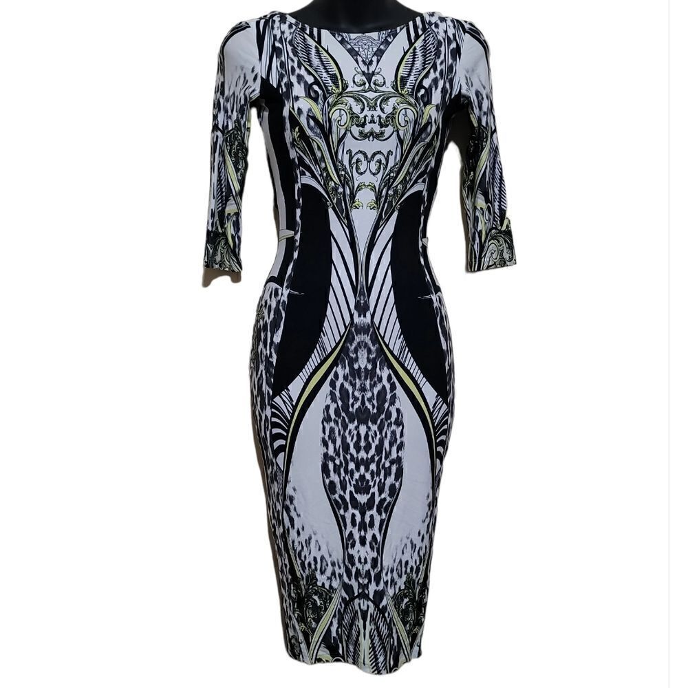 ASOS Black and White Midi Geometric 3/4 Sleeve Dress Sz 0